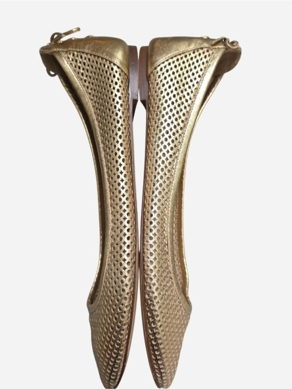 J. Crew Quorra Metallic Gold Leather Perforated Ballet Flats Made In Italy, 8.5 - Picture 3 of 11